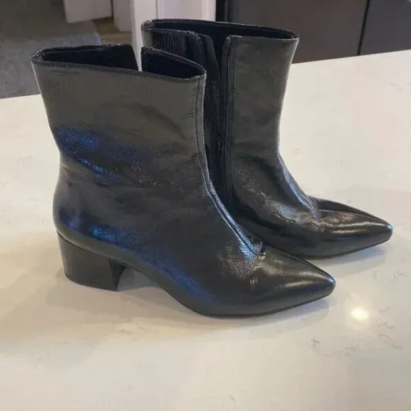 Vagabond Giselle Boots Black Patent Leather Shiny Pointy Toe Heel Ankle Boots 8 - Picture 2 of 4